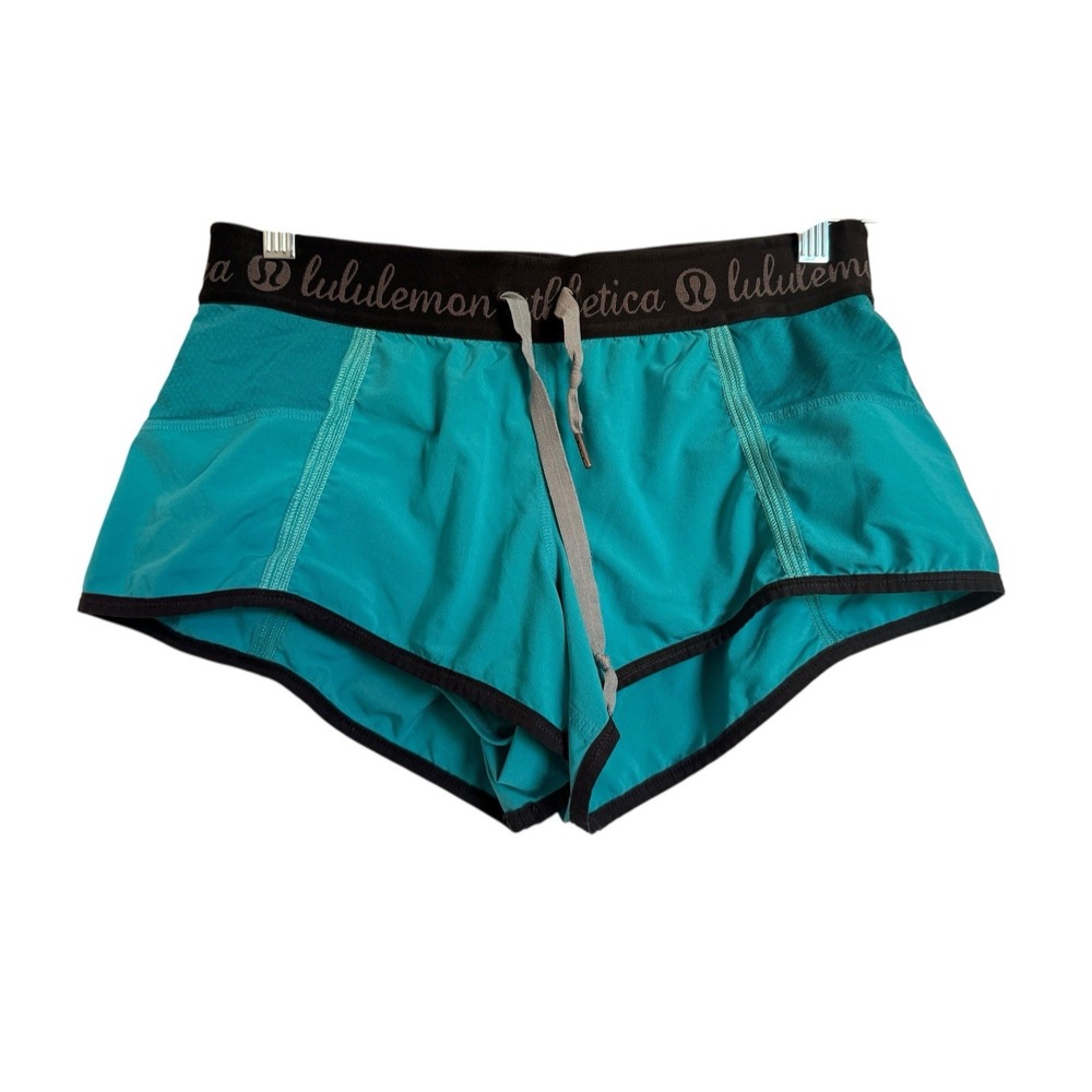 Lululemon Run Womens Shorts‎ Sz 6 Teal Logo Active Running Sports
